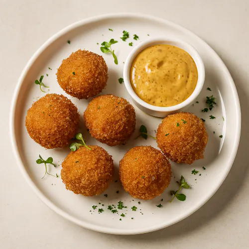 4 Battered Haggis Balls, Salad & Dip 