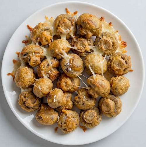 10 Battered Garlic Mushrooms, Salad & Dip 